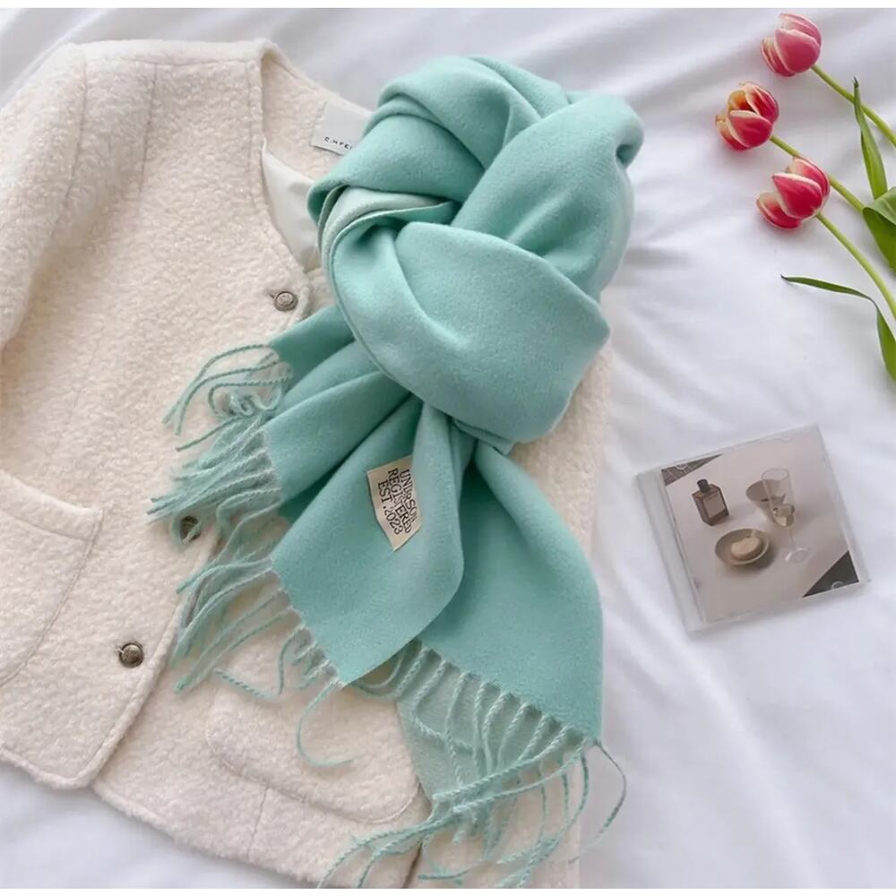 Double Sided Faux Cashmere Scarf-Solid Color Shawl - Picture 4 of 5